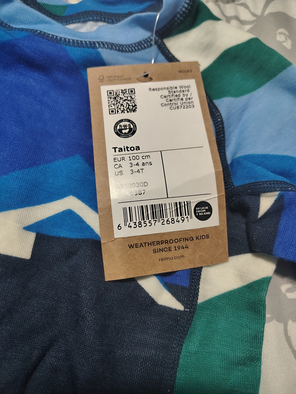 Kids Two-Piece Long Sleeve Pajama Set in Blue & Green Geometric Print - Picture 4 of 7